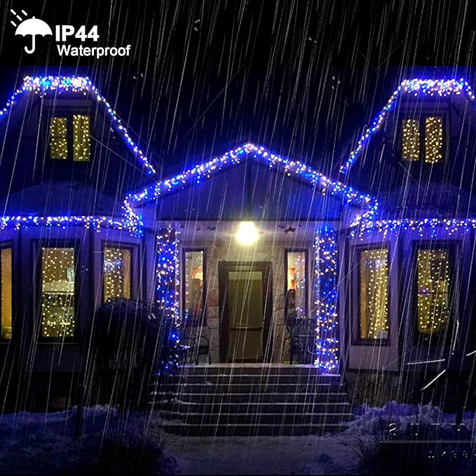 weillsnow 164 FT 500 LED Christmas Lights Outdoor, Waterproof Christmas Fairy Lights with Timer, Plug in Blue White LED String Lights with 8 Modes for Bedroom Wedding Party Xmas Decoration