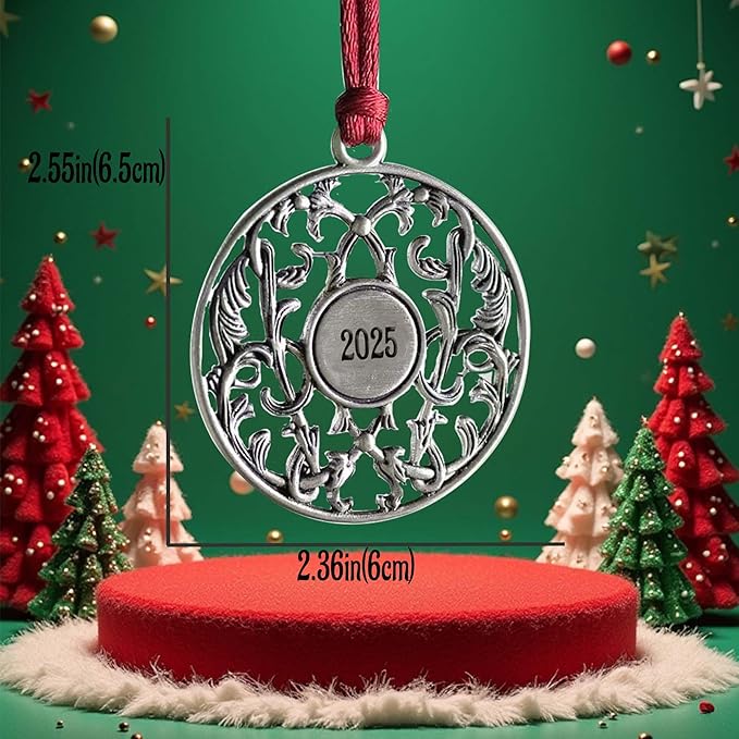Christmas Ornaments 2025,Xmas Keepsake Pendant, Christmas Tree Ornament Handcrafted Metal DIY Hanging Craft Collectibles for Xmas Trees Home Party Party Gifts (Circle)