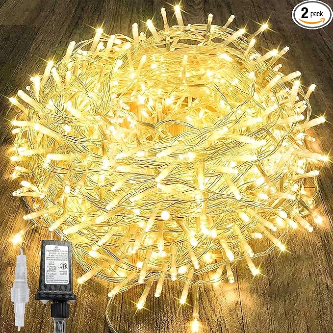 240LED 80FT Connectable String Lights Indoor Outdoor Clear Wire | Warm White Christmas Lights | Twinkle Fairy Light Plug in with Timer for Bedroom Classroom Wedding Tree Patio Decor (2 Pack)