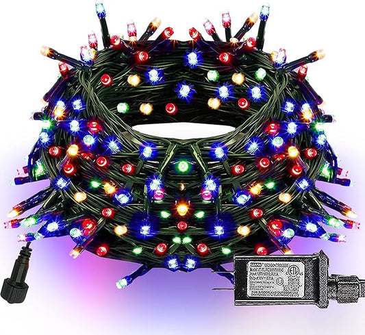 Dazzle Bright 300 LED Christmas String Lights, 100 FT Connectable Waterproof String Lights Green Wire with 8 Modes, Christmas Decorations for Indoor Outdoor Xmas Party Yard Garden (Multi Colored)