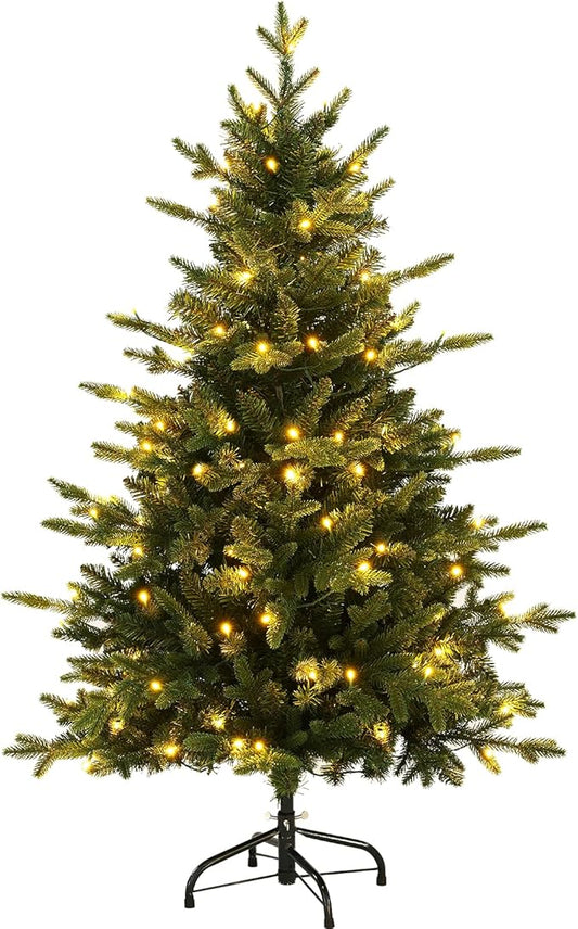4 ft Pre-Lit Artificial Christmas Tree with Lights, Fraser Fir Realistic PE PVC Branch Tips, Holiday Xmas Tree, Metal Stand Automatic Unfold Hinged Design, Easy Assembly for Home Party Decoration