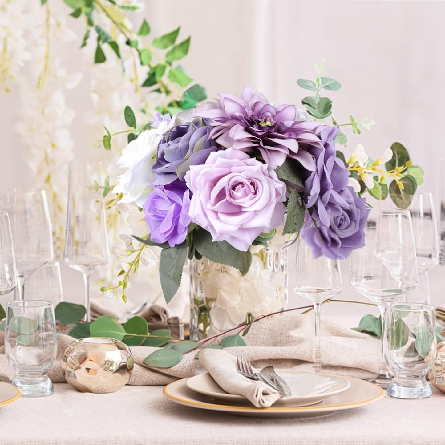 AGIRL Artificial Flowers Combo Silk Mix Purple Fake Flowers with Stems for DIY Wedding Bouquets Centerpieces Arrangements Table Chair Decor Baby Shower Home Decor