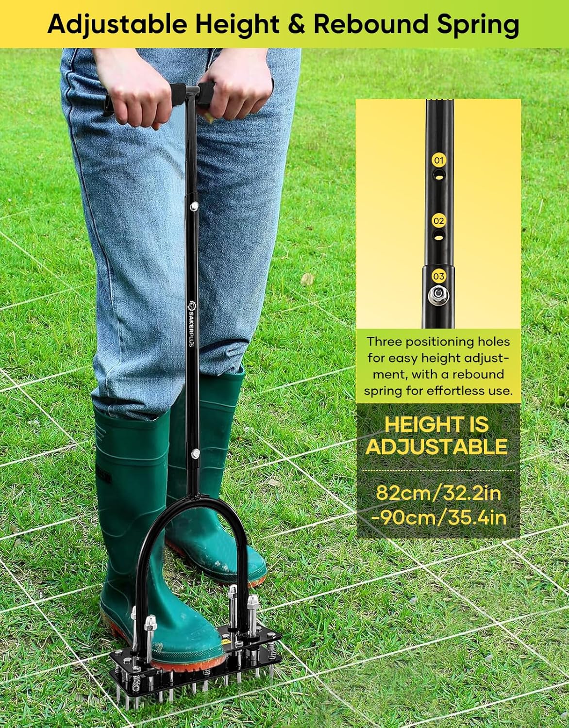 Lawn Aerator Tool, Manual Metal Spike Aerator Lawn Tool with Spring Base, Automatic Leaf and Dirt Cleaning, Grass Aerator for Lawn Care, Soil Loosening, Yard Aerating, Garden Tool