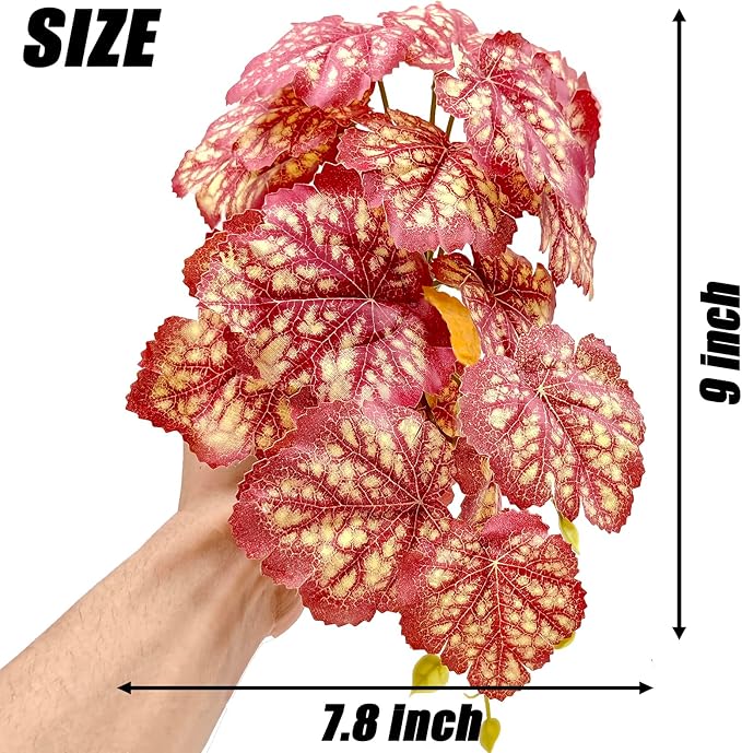 Woyrise Reptile Plants for Terrarium Decor, Ball Python Tank Accessories fit Bearded Dragon Crested Leopard Gecko Lizard Chameleon Snake Frog Tortoise Hermit Crab - Fake Pink Heuchera