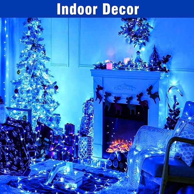 Nisocy 66FT 200 LED Blue String Lights with Green Wire, Waterproof Seasonal Fairy Lights with 8 Modes, Indoor Outdoor Decorative Lighting for Christmas Tree, Party, Garden, Patio