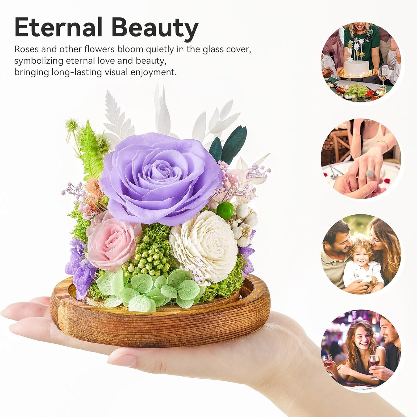 Preserved Flowers Rose Birthday Gifts for Women, Forever Flowers in Glass Ball, Long-Lasting for Mom Her Wife Grandma Anniversary Valentines (Light Purple)