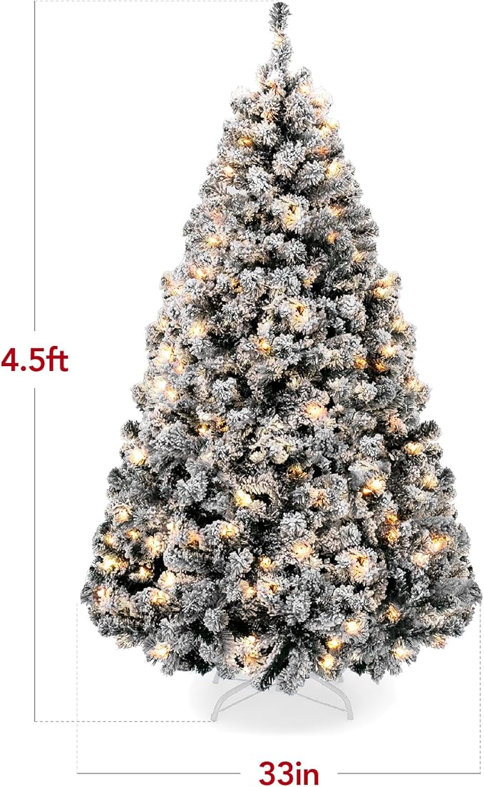 Best Choice Products Pre-Lit Black Christmas Tree, 4.5ft Artificial Flocked Full Fir Tree, Holiday Decoration w/ 200 Lights, 400 Branch Tips