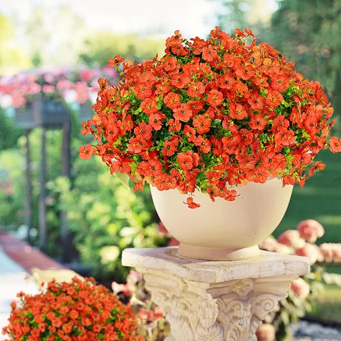 14 Bundles Fake Mums Fake Plants Artificial Mums for Outdoors Artificial Flowers for Yard Porch Home Garden Fall Indoor Outdoor Decor (Orange)