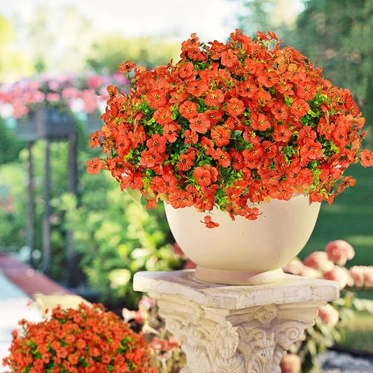14 Bundles Fake Mums Fake Plants Artificial Mums for Outdoors Artificial Flowers for Yard Porch Home Garden Fall Indoor Outdoor Decor (Orange)