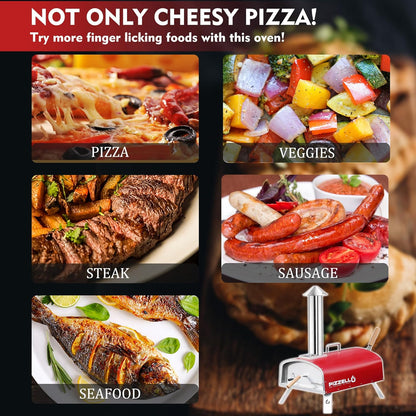 Outdoor Wood Fired Pellet Pizza Oven - 16" Stainless Steel with Carry Bag, Pizza Stone, Cutter, Peel - Red