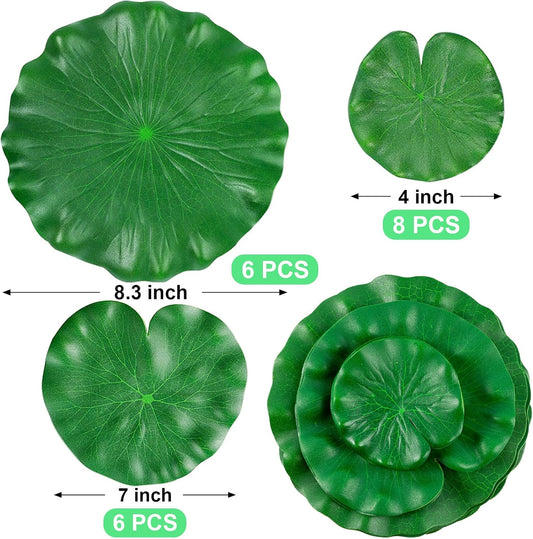 20Pcs Floating Lily Pads for Ponds, Fake Lily Pads, Artificial Lotus Leaves Decorative, 6pcs 8.3in and 6pcs 7in and 8pcs 4in (Total 20pcs)