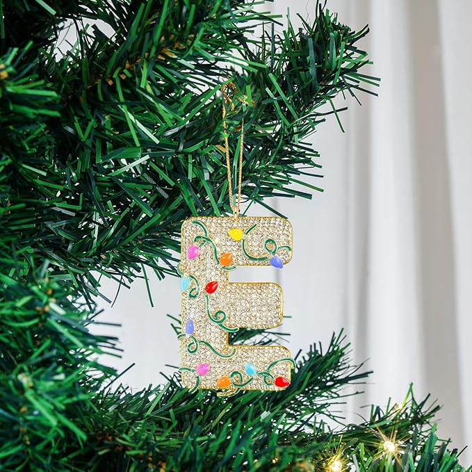 2025 Christmas Initial Ornaments,Letter E Ornaments for Xmas Tree,Hanging Christmas Ornament Gift for Mother Friends Sister Wife Grandma Women Men