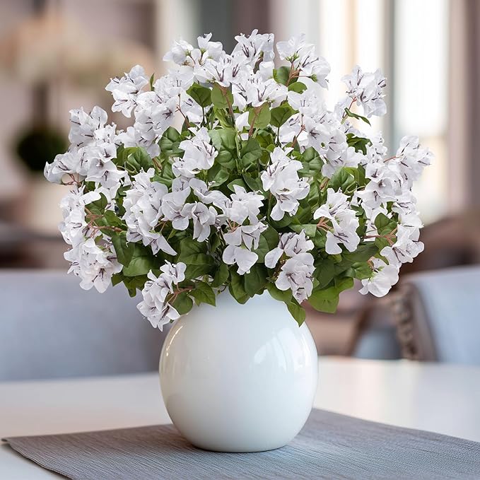 4 Pcs Artificial Flowers Bougainvillea Outdoor Artificial Plants Faux Flowers with Stems Silk Flowers for Wedding Porch Living Garden Decor(4PCS,White)