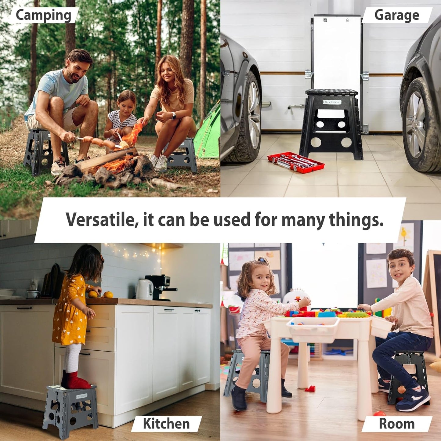 Versatile Folding Step Stool - 13 in Foldable Step Stool for Kids, Home, Camping, and Office - Lightweight, Sturdy, and Portable Foldable Stool, for Outdoors and Indoor Fun (Grey, Small 13)