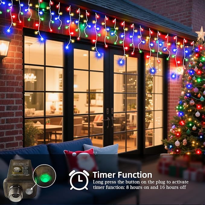 JXLEDAYY Christmas Lights Super Long 1280 LED 131 FT LED String Lights with 240 Drops Plug in 8 Modes Christmas Decoration for Holiday Wedding Party Bedroom Garden Patio Outdoor Indoor (Multicolor)