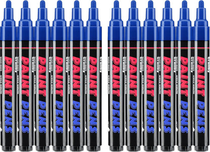 Blue Paint Pens Paint Markers - 12 Pack Permanent Quick Dry Waterproof Marker Pens for Rocks Wood Fabric Plastic Canvas Glass Mugs Metal Tire Stone