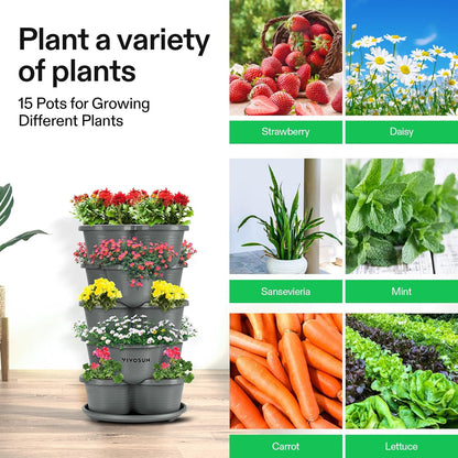 VIVOSUN 5 Tier Vertical Gardening Stackable Planter for Strawberries, Flowers, Herbs, Vegetables, Grey