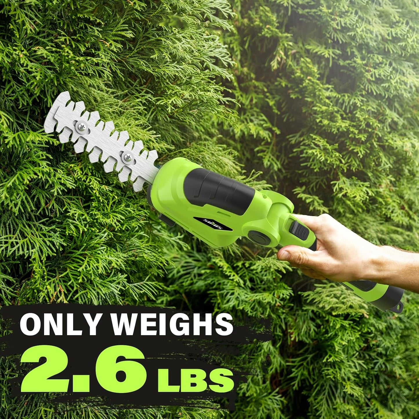 SOYUS Cordless Hedge Trimmer, 2 in 1 Electric Hedge Trimmers & Grass Shears, 7.2V Lightweight Shrub Trimmer Cordless with Battery and Charger, Ideal for Garden, Yard and Lawn - Green