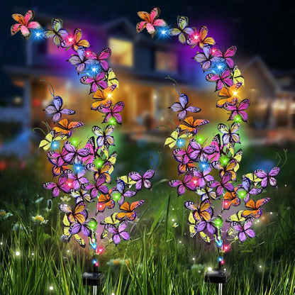 Solar Garden Lights Outdoor, Waterproof Solar Butterfly Lights 2 Pack Willow Vine Light with 80 LED 33 Butterfly Colorful Lighting for Garden Yard Lawn Outdoor Decor, Gift for Mom Women Mother's Day