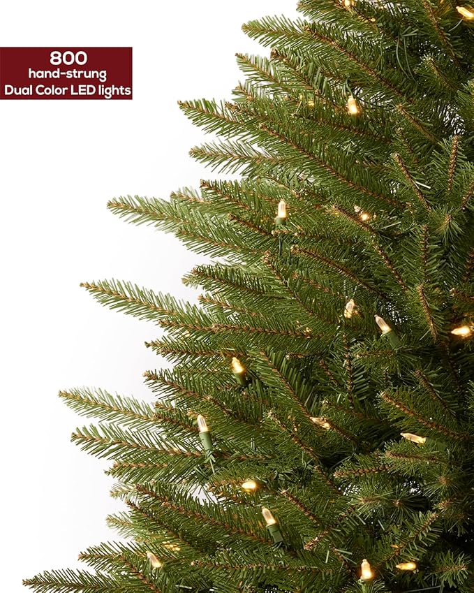 7FT Pre-lit Christmas Tree Premium Artificial Spruce Remote Control with 800 Warm White & Multi-Color Lights, Hinged/Feel Real/Realistic/Full Fir Dual Color Xmas Tree 7 Feet Outdoor Festive