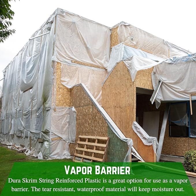 Farm Plastic Supply - Dura Skrim String Reinforced Clear Plastic Sheeting - 6 Mil - (24' x 100') - Reinforced Poly Film Tear Resistant, Weatherproof, Vapor Barrier Polyethylene Roll for Construction