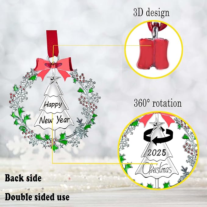 Christmas Ornaments 2025,Xmas Keepsake Pendant, Christmas Tree Ornament Handcrafted Metal DIY Hanging Craft Collectibles for Xmas Trees Home Party Party Gifts (tree2025)