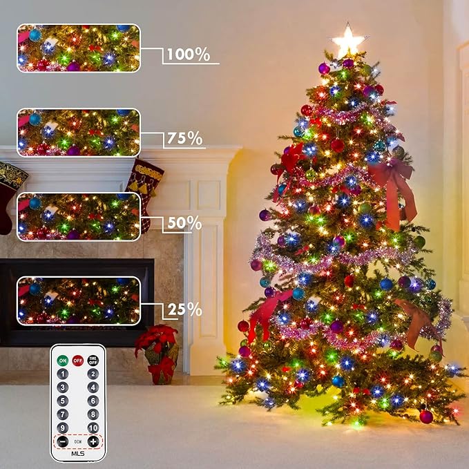 75.8 FT 200 LED Color Changing Christmas String Lights with Remote & Timer & Memory Function, 9 Lighting Modes Waterproof Twinkle Lights for Xmas Tree Holiday Party Garden (Cool White & Multicolor)