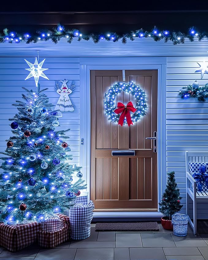 355FT 900 LED Christmas Lights, Extra Long Outdoor String Lights Waterproof, Timer & Memory, 8 Modes Dimmable Plug in Fairy Lights for Outside Tree Wedding Patry Holiday Decorations, Blue and White