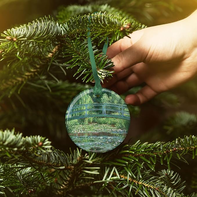 Christmas Tree Ornament, Porcelain Monet Japanese Footbridge fine Art Keepsake Ornament by RainCaper