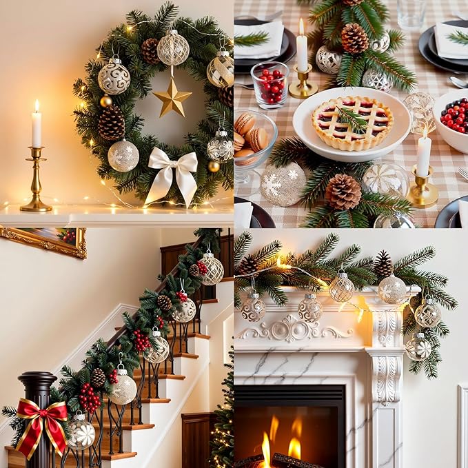 43 PCS Christmas Ball Ornaments Set, Clear Plastic Shatterproof Champagne Christmas Ornaments Hanging Balls Baubles Xmas Tree Decorations for Holiday Home Indoor Wedding Party Decor