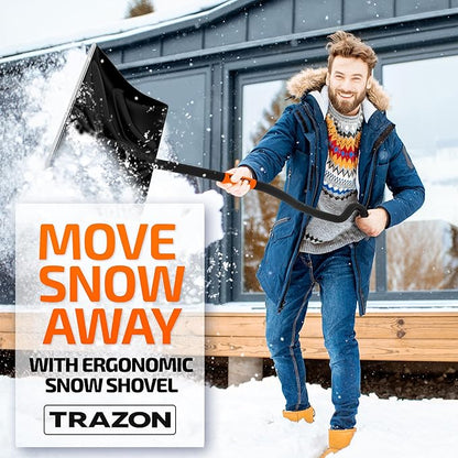 Snow Shovel Heavy Duty for Driveway with Ergonomic Handle to Use Without Backpain for Home Garage Car - Snow Shovel with 18 Inch Blade Large Capacity and 58 Inch Long Ergonomic Handle (Black)