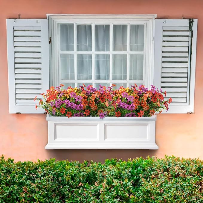 Artificial Flowers for Outdoors, 12 Bundles Multicolor Faux Silk Flower Spring Summer Decoration, Artificial Plants Fake Outdoor Flowers UV Resistant No Fade for Home Planter Porch Patio Yard Decor