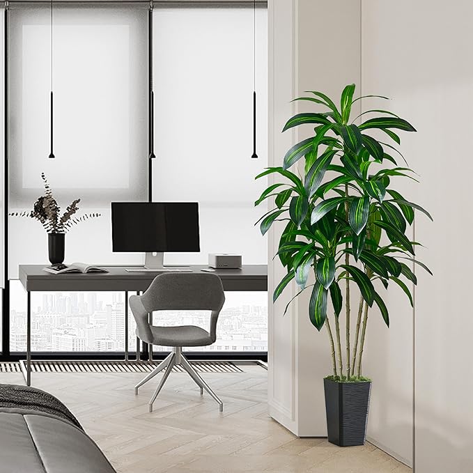 Artificial Dracaena Tree-5FT Tall Fake Plants with Black Tall Square Planter-Artificial Plants Indoor Floor Plant in Pot-Large Tropical Fake Yucca Potted Tree for Home Office Living Room Decor