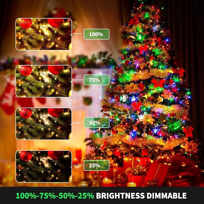 Decute 300LED Christmas Tree Lights Outdoor Indoor String Lights 108FT Extendable, 11 Modes 4 Colors Changing Waterproof Twinkle Fairy Lights Party Decor with Timer Remote(Warm White & 3 Multicolors)