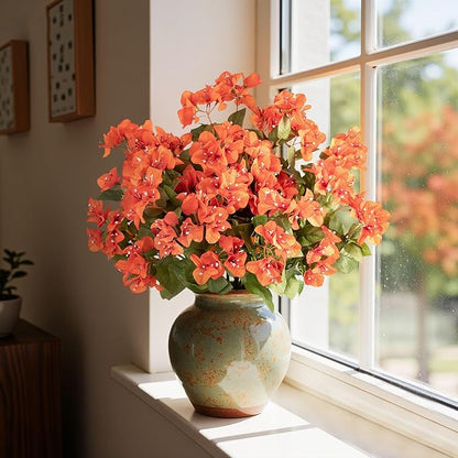 Bougainvillea Artificial Flowers Bougainvillea Outdoor Artificial Plants Faux Flowers with Stems Silk Flowers for Wedding Porch Living Garden Decor(4PCS,Orange)