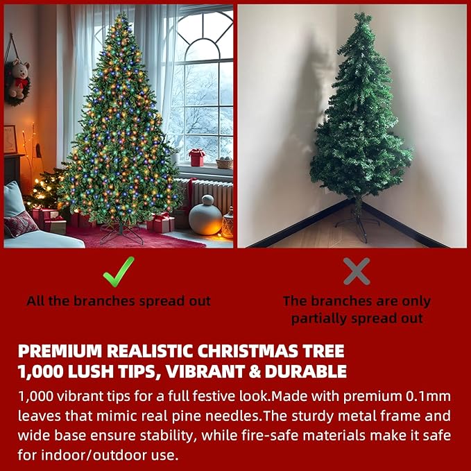 6FT Christmas Tree with Lights,Artificial Christmas Tree with 350 LED Lights and 1000 Branch Tips,Xmas Tree with Foldable Stand Perfect for Indoor&Outdoor,Christmas Decoration for Party by DNKMOR