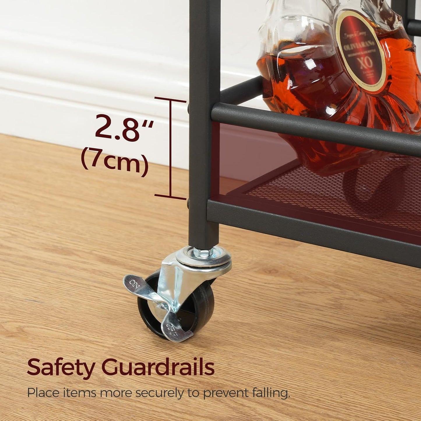 Bar Cart for Home, 3-Tier Serving Cart with Wine Rack, Rolling Wine Cart with Glass Holders, Beverage Cart, for Living Room, Dining Room, Rustic Brown and Black RCHR11801