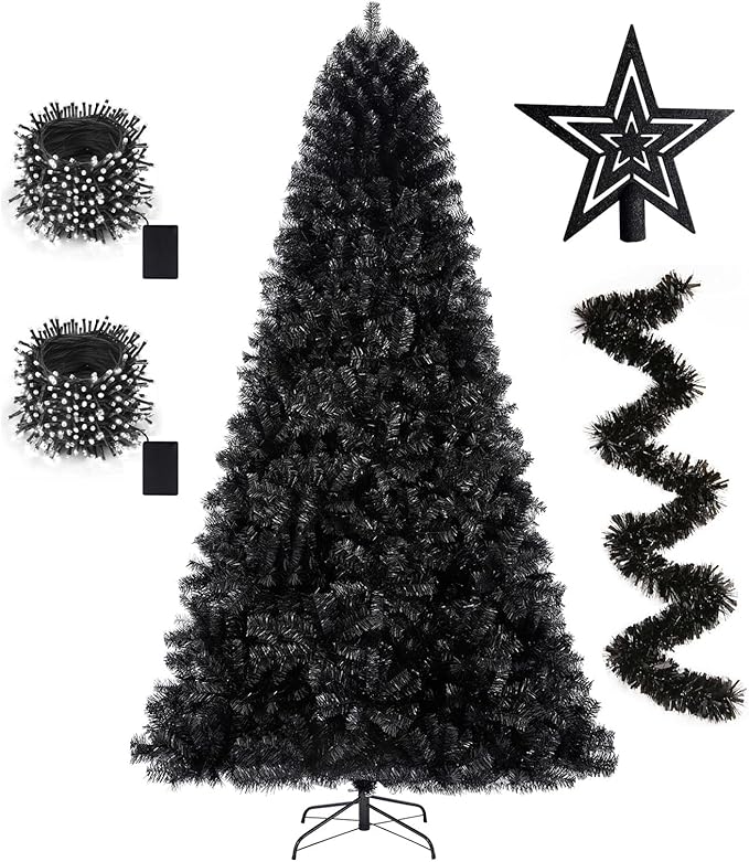 KTKDE 6ft Artificial Black Christmas Tree Outdoor Black Halloween Tree Decorations with 1005 Tips Led String Lights Pencil Christmas Tree Indoor Holiday Office Party Decorations