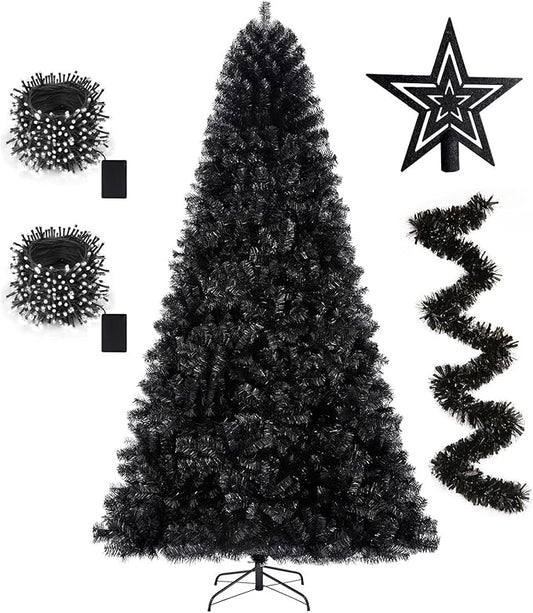 KTKDE 6ft Artificial Black Christmas Tree Outdoor Black Halloween Tree Decorations with 1005 Tips Led String Lights Pencil Christmas Tree Indoor Holiday Office Party Decorations