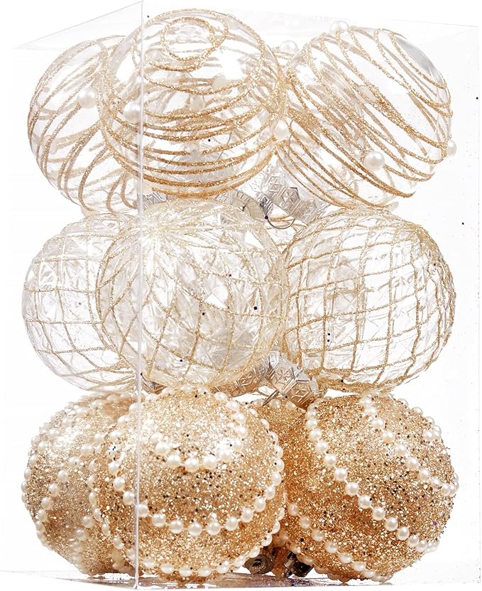12CT Christmas Ball Ornaments Champagne Shatterproof Clear Large Plastic Christmas Tree Decoration, Delicate Hanging Ornaments for Xmas Party, Wedding, Holiday and Home Décor(70mm/2.76")