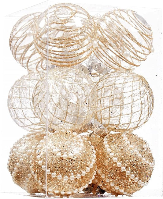 12CT Christmas Ball Ornaments Champagne Shatterproof Clear Large Plastic Christmas Tree Decoration, Delicate Hanging Ornaments for Xmas Party, Wedding, Holiday and Home Décor(70mm/2.76")