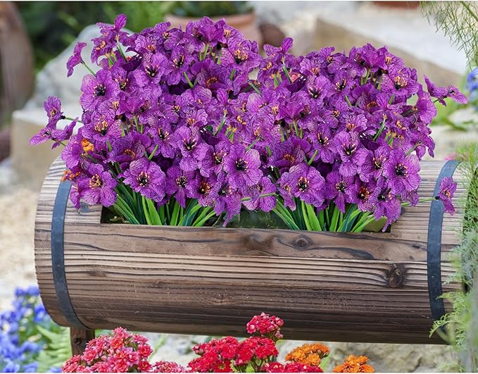 AmyHomie 20 Bundles Artificial Flowers for Outdoor Outside Spring Summer Decoration UV Resistant Faux Flowers No Fade Fake Plastic Plants Garden Porch Window Box Decorating (Purple)