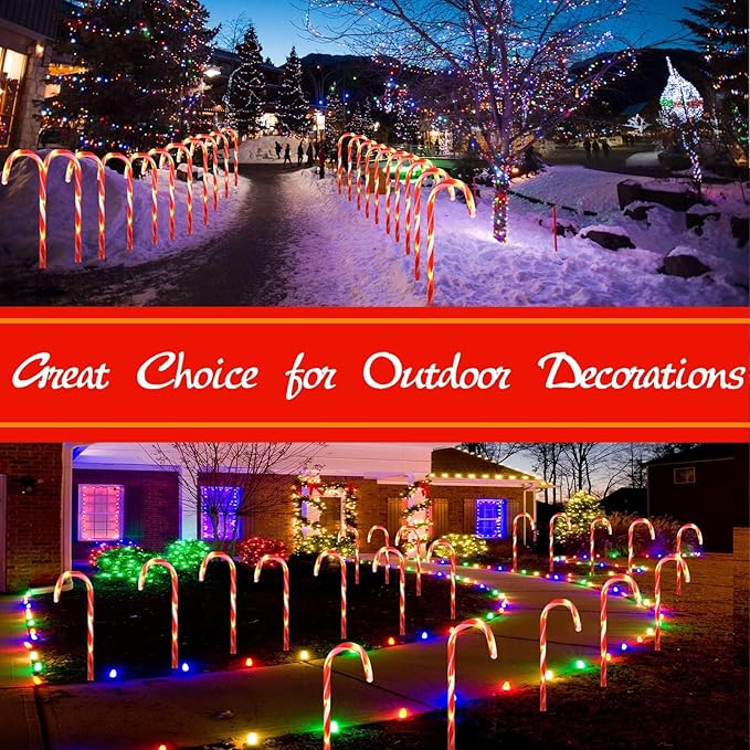 IDEAALS 24-Pack Solar Christmas Candy Cane Lights, Solar Pathway Lights Waterproof, Christmas Decorations Outdoor with 8 Modes for Party Patio Garden Lawn Yard Decor