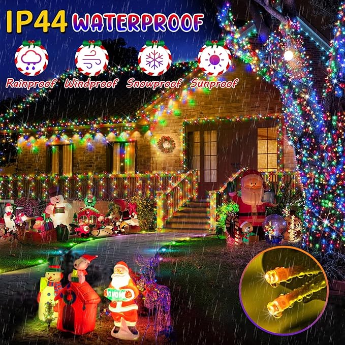 Hezbjiti 108FT 300 LED Color Changing Christmas Lights Outdoor, 11 Modes String Lights IP44 Waterproof Fairy Lights for Party Tree Yard Porch Wedding (Multicolor to Warm White, Clear Wire)