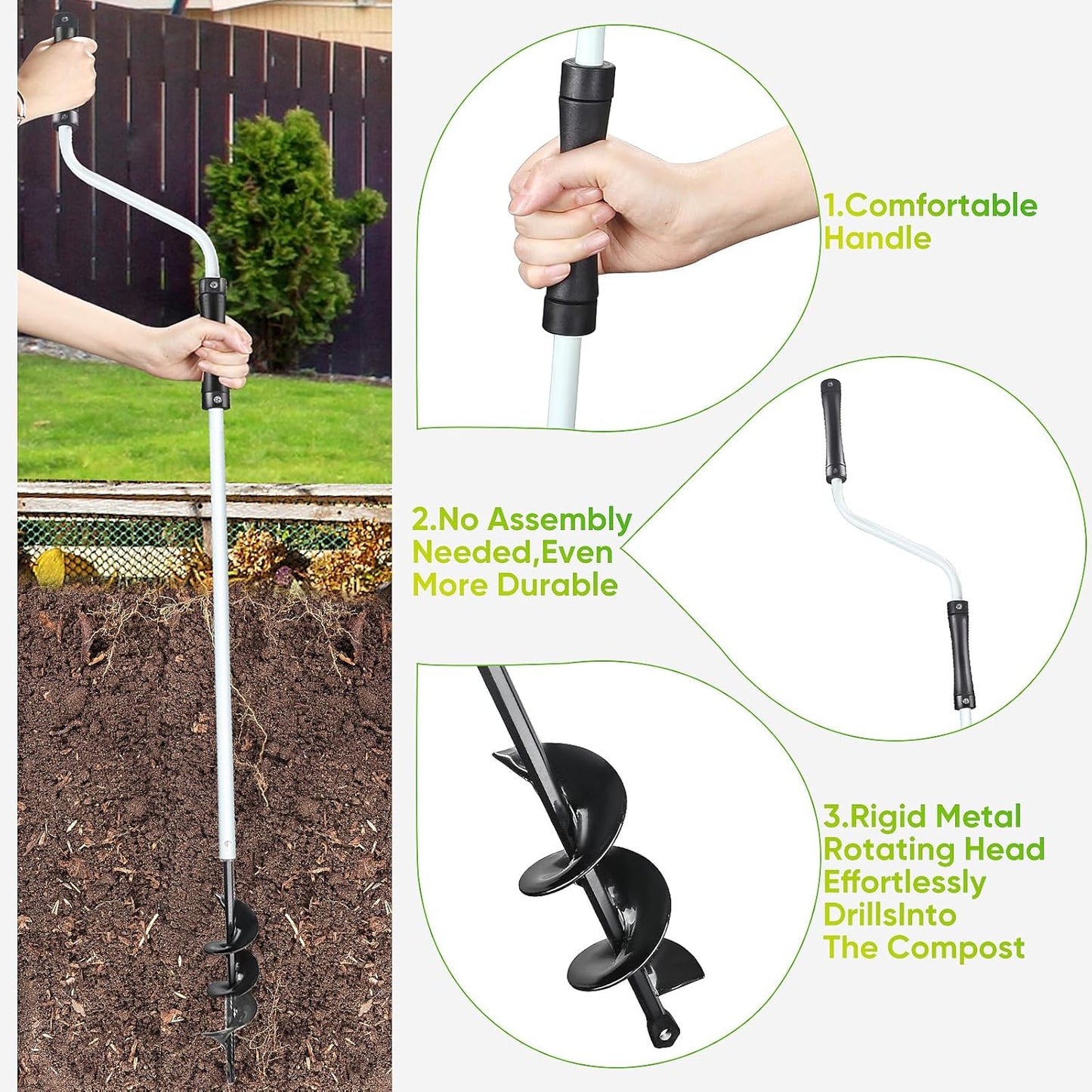 Composting Accessories – Aerator, Turner & Mixing Tool for Outdoor Compost Tumblers/Bins/Bags