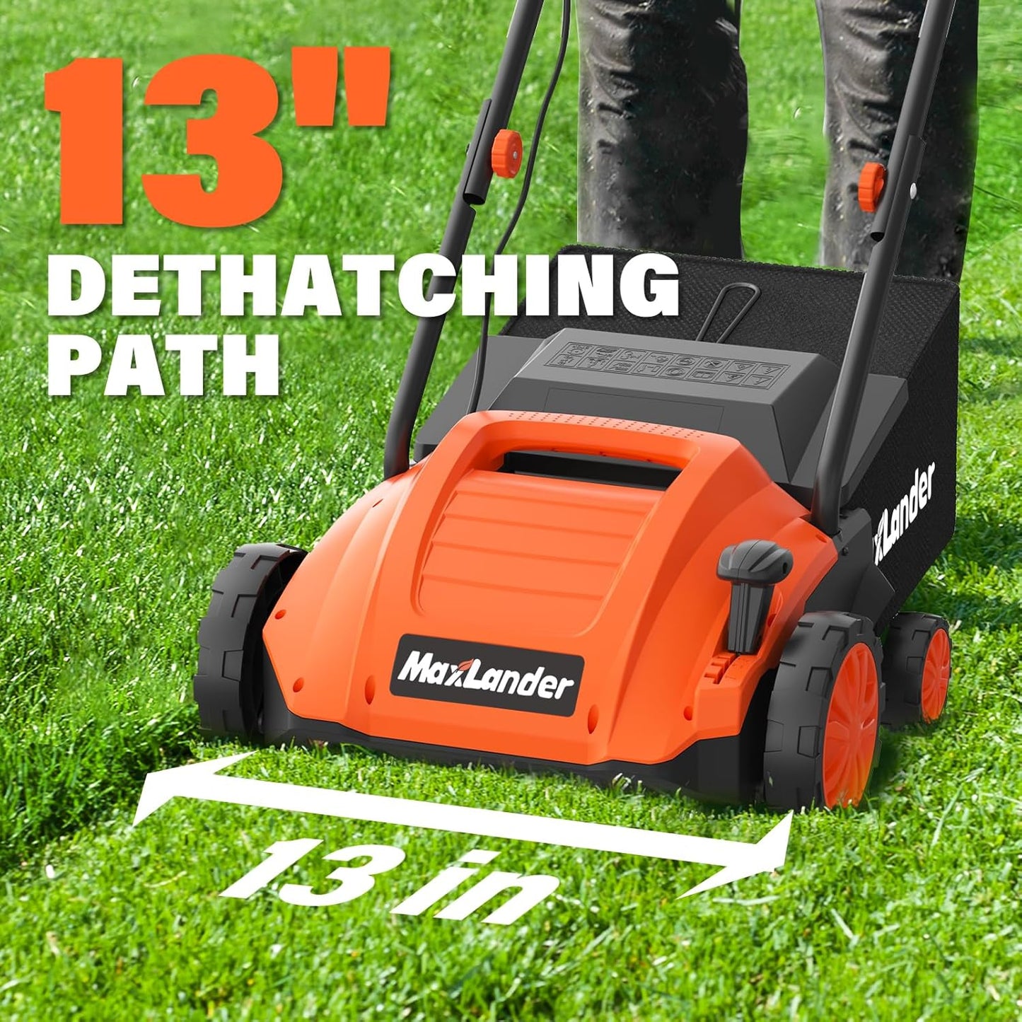 MAXLANDER Electric Dethatcher and Scarifier, 13” 12Amp 2-in-1 Lawn Dethatcher with 4-Position Depth Adjustment, 30L Removable Collection Bag, Airboost Technology Increases Lawn Health