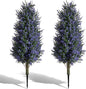 MGWILL 3FT Artificial Lavender Topiary Tree, Set of 2 Artificial Shrubs Fake Bushes with Spike, Faux Lavender Plants for Porch, Artificial Plants for Outdoor Planters Indoor UV Resistant