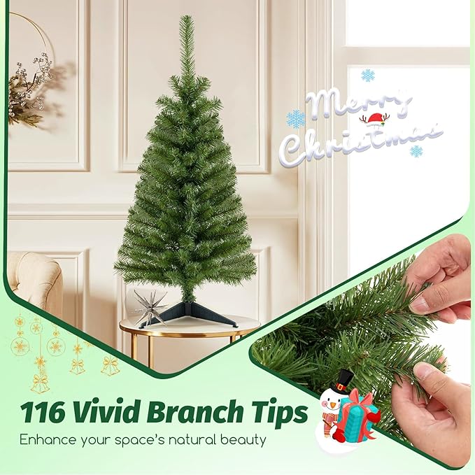 HAPPYGRILL 3 FT Unlit Green Christmas Tree Set of 2, Artificial Tabletop Christmas Tree with Stand, Xmas Tree for Home Office Festival Decoration