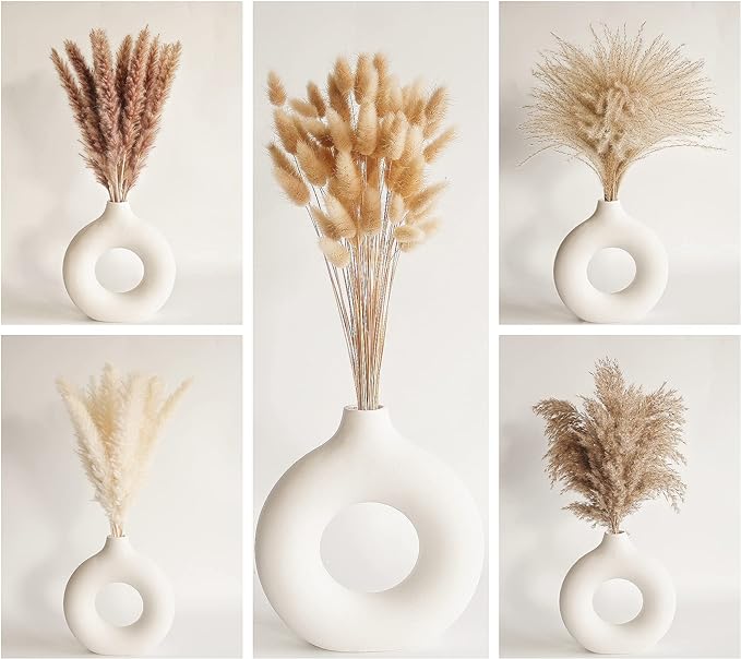 Natural Dried Pampas Grass Decor, 110 PCS Pampas Grass Contains White Bunny Tails Dried Flowers, Artificial Flowers for Bathroom Decor, Bathroom Wall Decor, Office Decor and Baby Shower Decorations