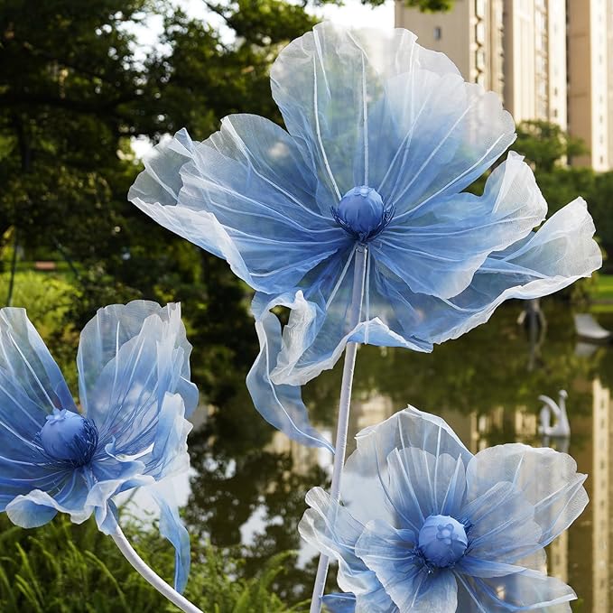 Giant Flowers for Decoration,66.9" Tall Floor Standing Life Size Silk Flower Decor - 3 Large Artificial Flowers with Stand for Wedding Reception, Party Banquet Background, Home Decor